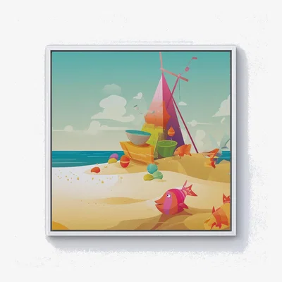 The Range Fish On A Beach Holiday Canvas Print - Yellow / 76.2cm / White Frame