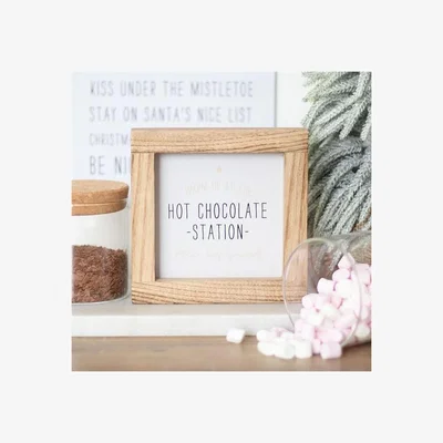 The Range Hot Chocolate Station Sign - Natural Wood