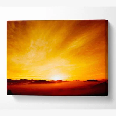 The Range Misty Morning Sunrise Canvas Print Wall Art - Yellow / 81.28cm