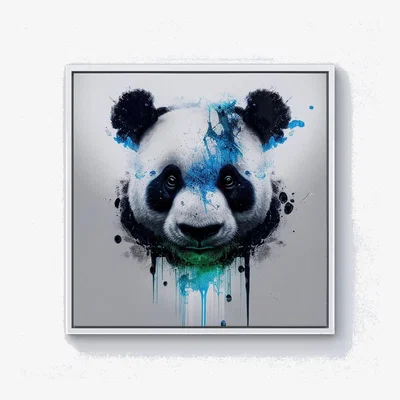 The Range Panda Face Splashart Light Background Canvas Print - Blue / White Frame / 76.2cm