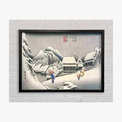 The Range Hiroshige A Village In The Snow Framed Print Art Classic Prints - Black