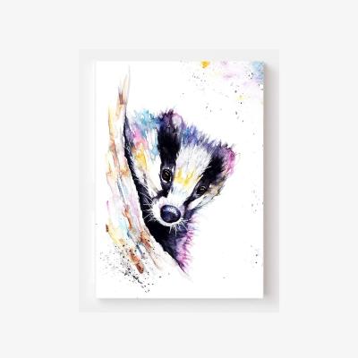The Range Watercolour Badger Print Canvas Wall Art - Black