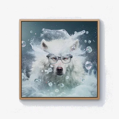The Range White Wolf With Glasses Splashart Canvas Print - White / 40.6cm / Pine Frame