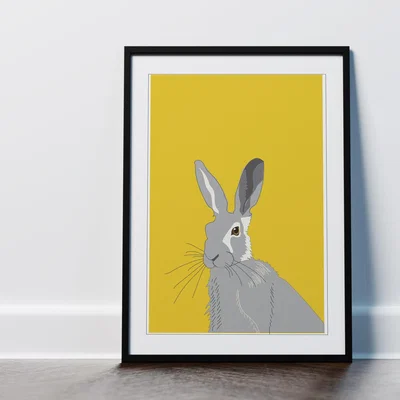 The Range Mustard Yellow Hare Wall Art Framed Print - Yellow