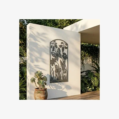 The Range Butterfly Flower Screen Metal Wall Art - Anthracite grey