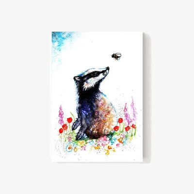 The Range Watercolor Meadow Badger and Bee Art Canvas - Black