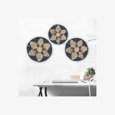 The Range Set of 3 Boho Black Seagrass Wall Bowls - Handmade Eco Decor - Black