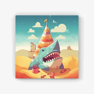 The Range Shark On A Beach Holiday HD Metal Print - Yellow / 40cm