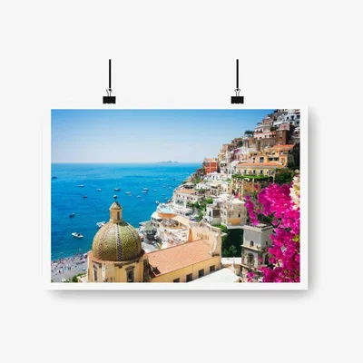 The Range Positano With Flowers, Italy Art Print - Green / 42cm