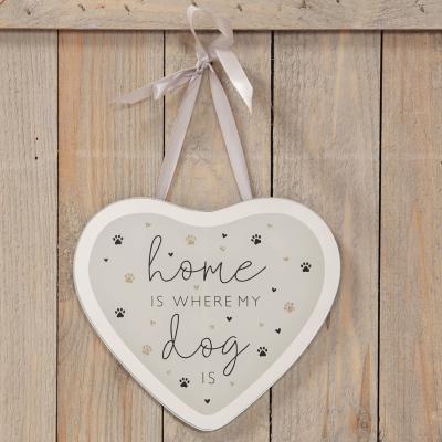 The Range Hanging Dog Glass Heart Plaque  - White