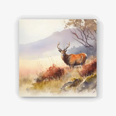The Range Stag Deer Water Colour HD Metal Print - Brown / 30cm