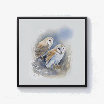 The Range Barn Ano Owls Watercolour Canvas Print - Brown / Black Frame / 40.6cm