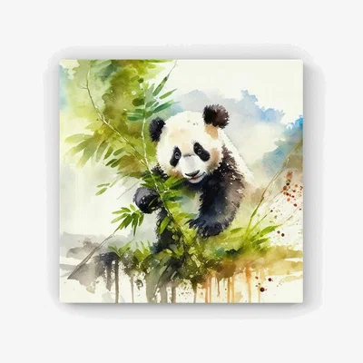 The Range Panda Eating Bamboo Watercolour HD Metal Print - Brown / 30cm
