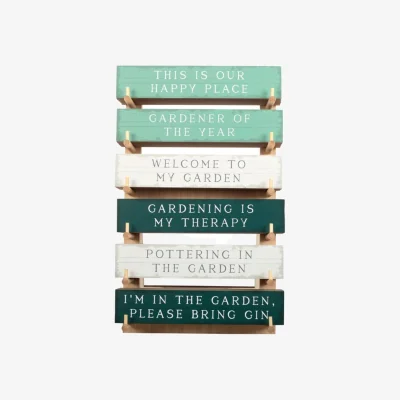 The Range Set of 36 Gardening Block Signs with Wooden Display - Garden Decor - Multi