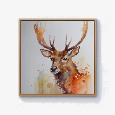 The Range Majestic Stag Watercolour Canvas Print - Brown / Pine Frame / 40.6cm