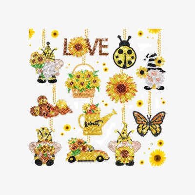 The Range Pack of 12 DIY Sunflower Diamond Painting Keyrings - Multi