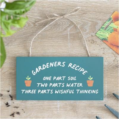 The Range Gardeners Recipe Hanging MDF Sign with Wishful Thinking - Dark Green