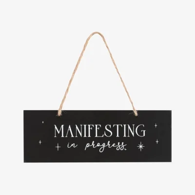 The Range Manifesting in Progress Hanging Sign Crystal Healing Decor - Black