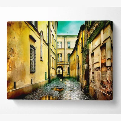 The Range Italian Walkways Rain Canvas Print Wall Art - Yellow / 35.56cm