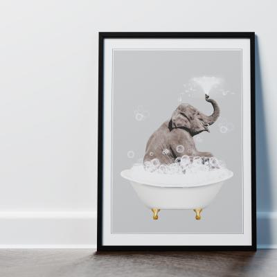 The Range Elephant in the Bath Framed Bathroom Wall Art Print - Black