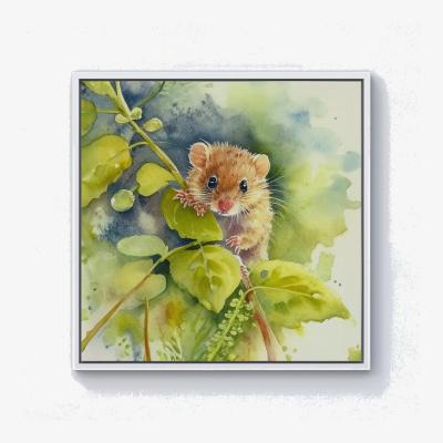 The Range Dormouse Watercolour Canvas Print - Brown / White Frame / 101.6cm
