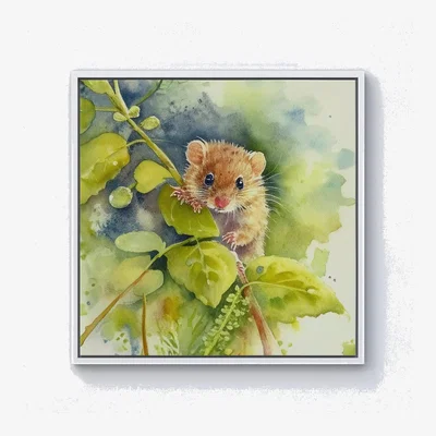 The Range Dormouse Watercolour Canvas Print - Brown / White Frame / 101.6cm