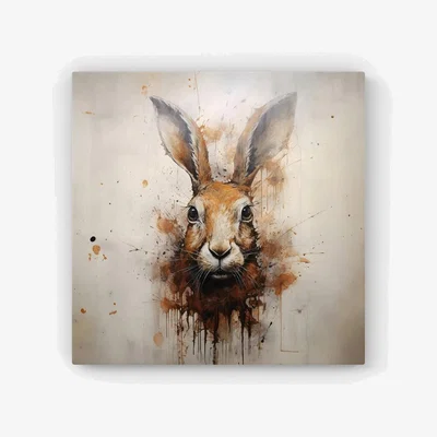 The Range Watercolour Hare Face HD Metal Print - Brown / 56cm