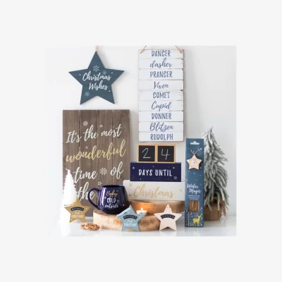 The Range Winter Magic Wooden Reindeer Name Plaque - Rustic Holiday Wall Decor - White