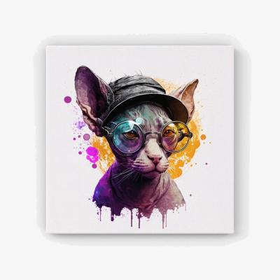 The Range Cornish Rex With Glasses Splashart HD Metal Print - Neutral / 56cm