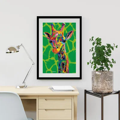 The Range Sebastian the Giraffe Framed Wall Art - Green - White / 53.5cm