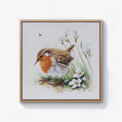 The Range Robin And Daisies Watercolour Canvas Print - Brown / 101.6cm / Pine Frame