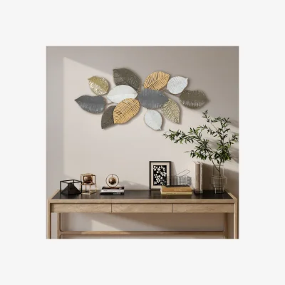 The Range HOMCOM Modern Wall Art with Leaf Design Metal Hanging Decoration - Tan