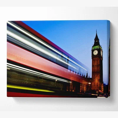 The Range London Big Ben Double Decker Bus Canvas Print Wall Art - Yellow / 66.04cm