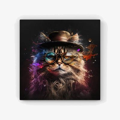 The Range Siberian Cat With Glasses Splashart HD Metal Print - Neutral / 30cm