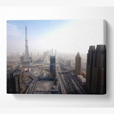 The Range Burj Dubai Being Built Canvas Print Wall Art - Yellow / 35.56cm