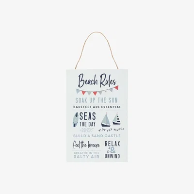 The Range Beach Rules Hanging Sign Nautical Decor for Seaside Vibes - Grey