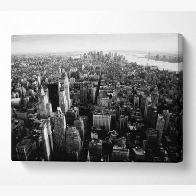 The Range Ariel View Of Chicago B n W Canvas Print Wall Art - Yellow / 66.04cm