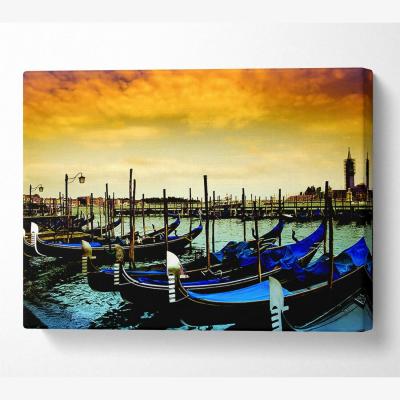 The Range Beautiful Boats In The Harbour Canvas Print Wall Art - Yellow / 50.8cm