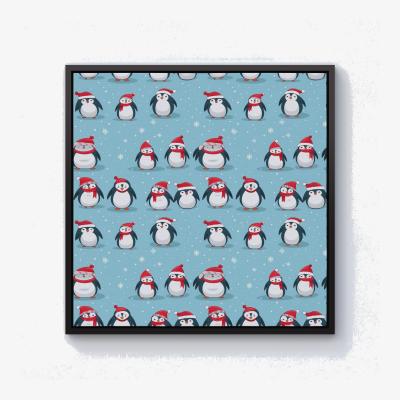 The Range Adorable Santa Penguins Canvas Print - Blue / Black Frame / 101.6cm