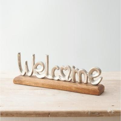The Range Aluminium Welcome Sign On Wooden Base  - Silver