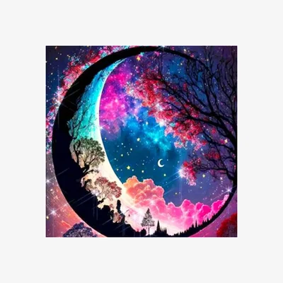 The Range Magical Moon,Tree and Clouds Diamond Art Painting - multi