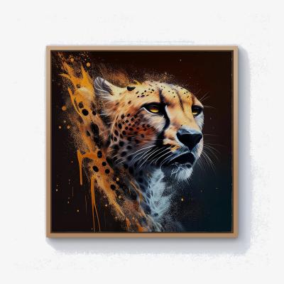 The Range Cheetah Face Splashart Dark Background Canvas Print - Yellow / 25.4cm / Pine Frame