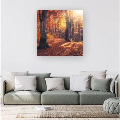 The Range Autumn Forest Canvas Print - Orange / Large