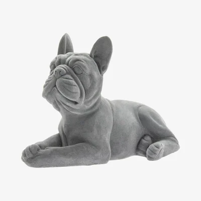 The Range Grey Velvet Laying French Bulldog Ornament  - Grey
