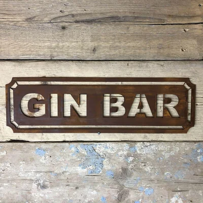 The Range Rusty Metal GIN BAR Sign - Rusted