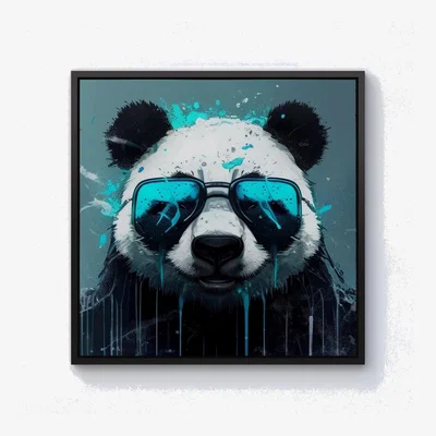 The Range Panda With Blue Glasses Splashart Canvas Print - Blue / Black Frame / 40.6cm