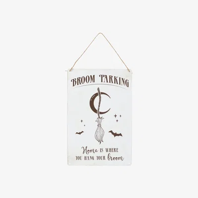 The Range Metal Broom Parking Sign - White