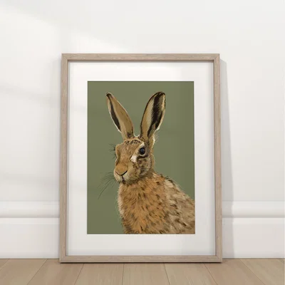 The Range Hare Vibrant Framed Wall Art - Sage Green