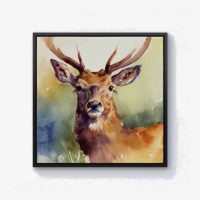 The Range Splendid Stag Watercolour Canvas Print - Brown / 101.6cm / Black Frame