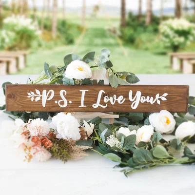 The Range Engraved Wooden PS I Love You Sign - Brown